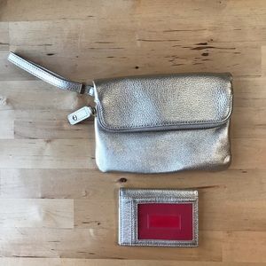 Talbots wristlet w matching wallet metallic gold